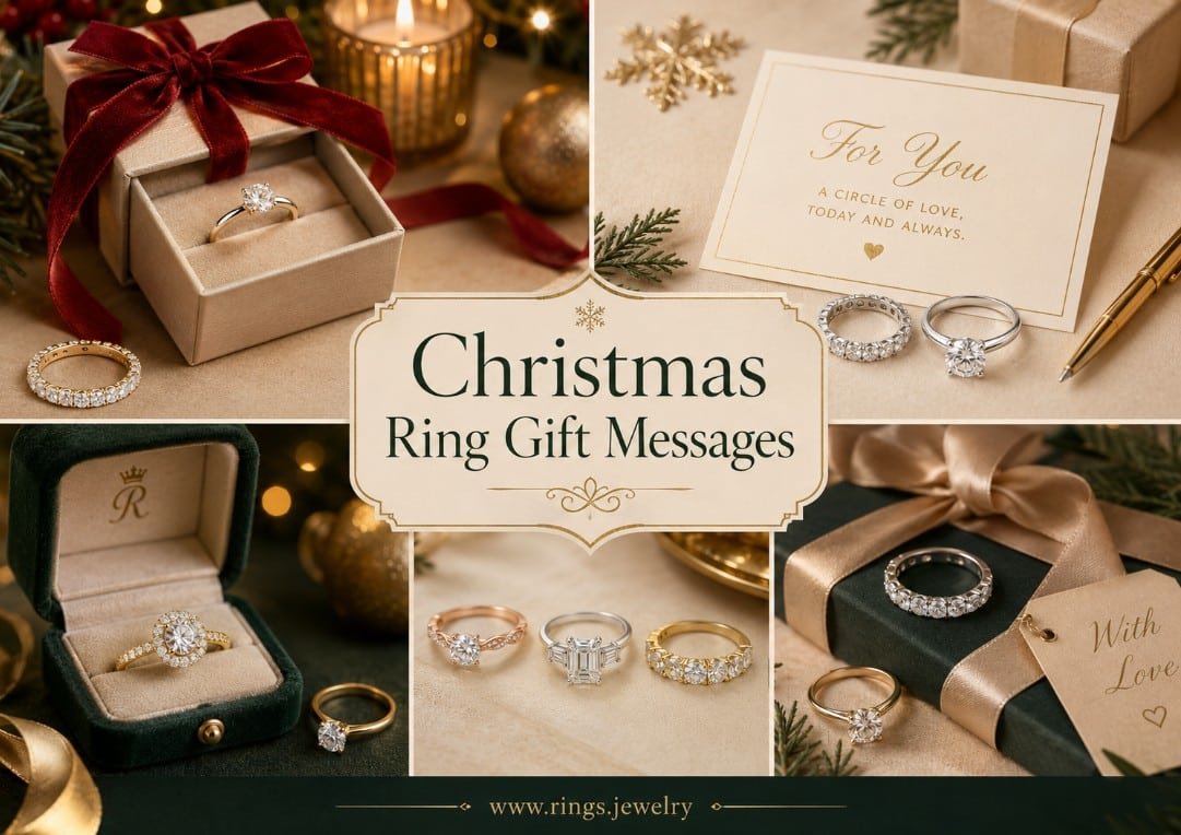 Christmas ring gift messages with complete fine rings, elegant holiday jewelry cards, romantic Christmas notes, proposal ring ideas, promise ring wording, and thoughtful keepsake gifts