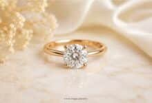 Diamond carat size guide with engagement ring proportions, visible diamond size, cut quality, setting style, and buying advice