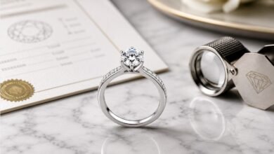 Diamond certification guide with GIA, IGI, GCAL, grading reports, cut quality, and engagement ring buying advice