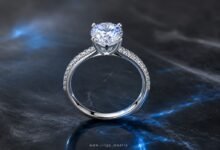 Diamond fluorescence guide with blue glow, UV light effect, transparency, color grade, and engagement ring buying advice