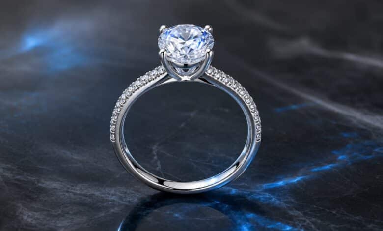 Diamond fluorescence guide with blue glow, UV light effect, transparency, color grade, and engagement ring buying advice
