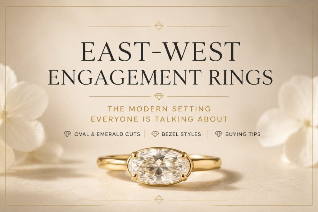 East-West Engagement Rings: The Modern Setting Everyone Is Talking About 2 East-west engagement rings banner with horizontal oval diamond ring