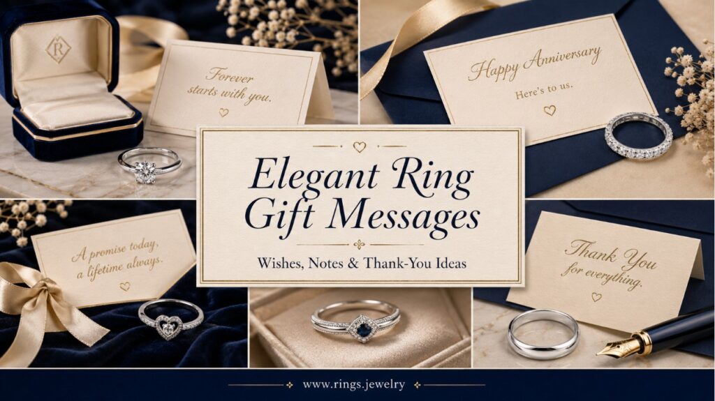 Elegant ring gift messages with fine jewelry, luxury stationery, proposal notes, anniversary wishes, promise ring wording, and thank-you card ideas