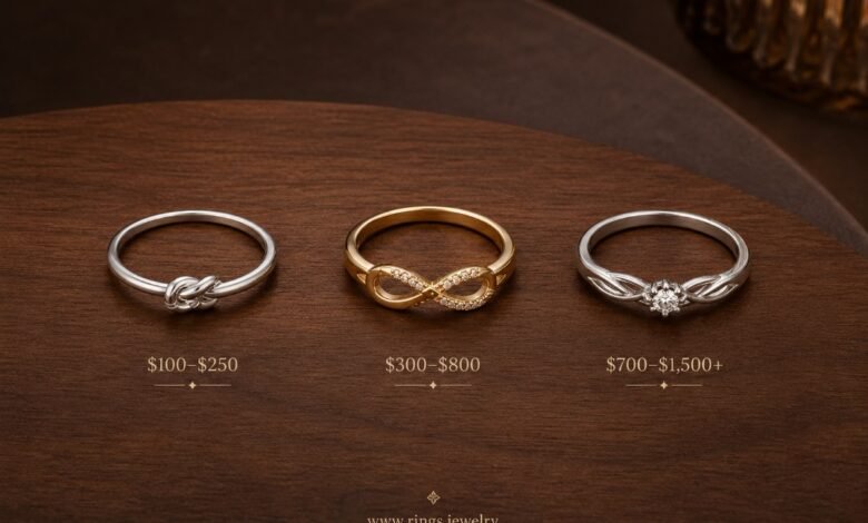 Promise ring budget guide with three ring price ranges from affordable silver style to gold and premium promise ring options for choosing the right amount to spend