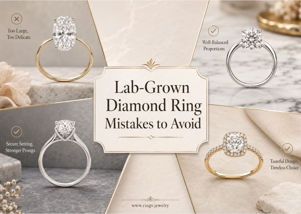Lab-grown diamond engagement ring mistakes guide with cut quality, certification, secure settings, and value advice