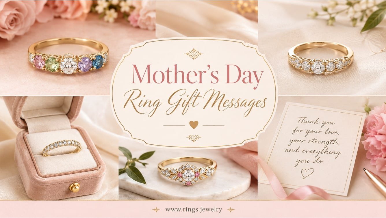 Mother’s Day ring gift messages with complete fine rings, elegant family jewelry cards, birthstone ring ideas, heartfelt notes for mom, and thoughtful keepsake gift styling