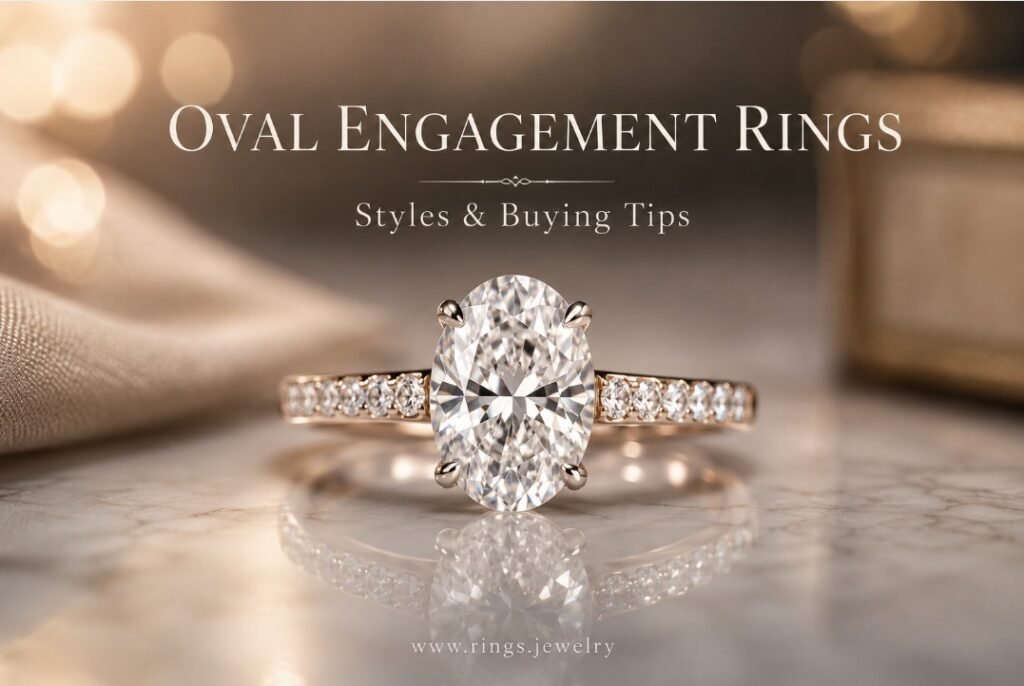 Oval diamond engagement ring with pavé band and centered luxury title