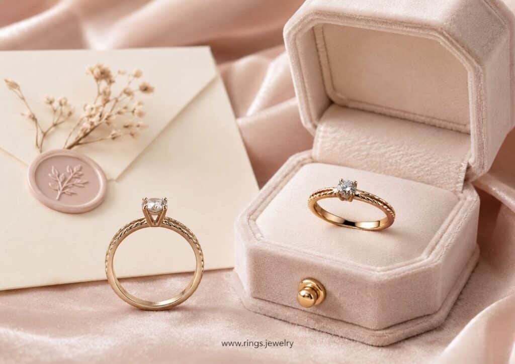 Promise ring messages with elegant rose gold rings, soft romantic styling, meaningful jewelry card, and thoughtful promise gift inspiration