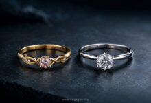 Promise ring and engagement ring comparison showing the difference between commitment, proposal meaning, symbolic design, diamond style, and relationship timing
