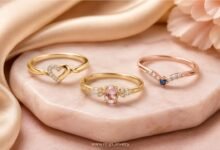 Promise rings for her with heart, birthstone, gemstone, gold, rose gold, and small diamond details for choosing a meaningful jewelry gift