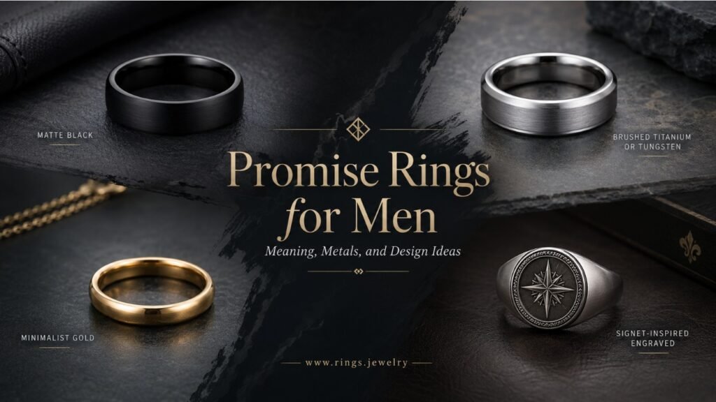 Promise Rings for Men: Meaning, Metals, and Design Ideas 2 Promise rings for men with matte black, brushed titanium or tungsten, minimalist gold, and signet-inspired engraved designs for meaningful masculine jewelry