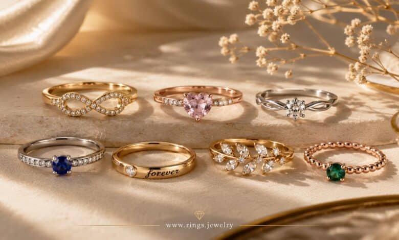 Elegant promise rings in gold, rose gold, silver, diamond, sapphire, emerald, heart, infinity, and engraved styles for a guide to meaning and choosing the right ring