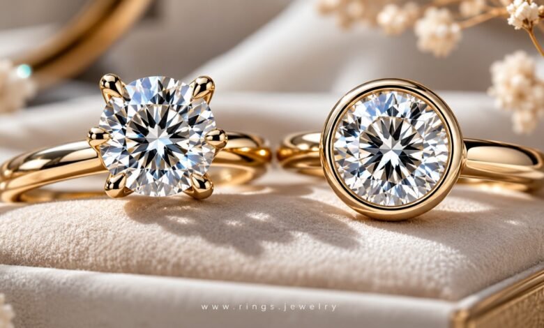 Prong and bezel engagement ring settings compared for diamond visibility, stone protection, sparkle, and daily wear