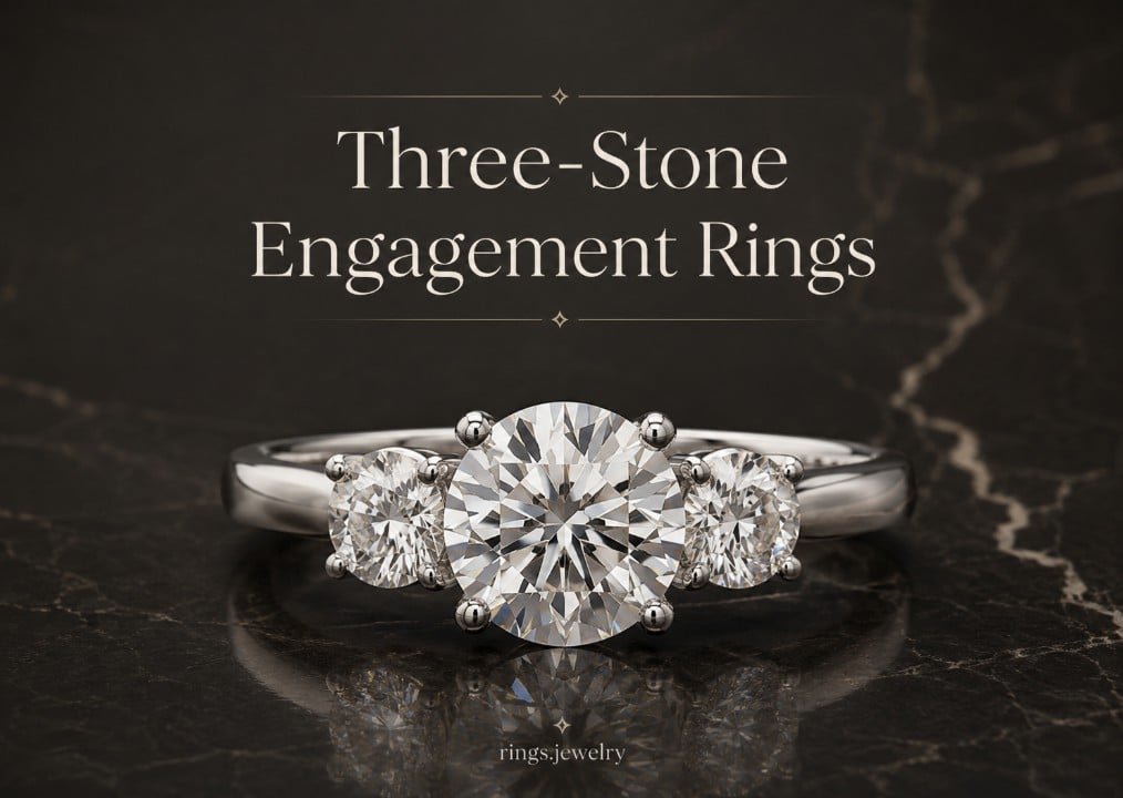Three-Stone Engagement Rings 2 Three-stone diamond engagement ring with centered luxury title